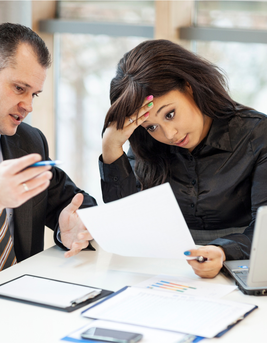 Business professionals discussing problems